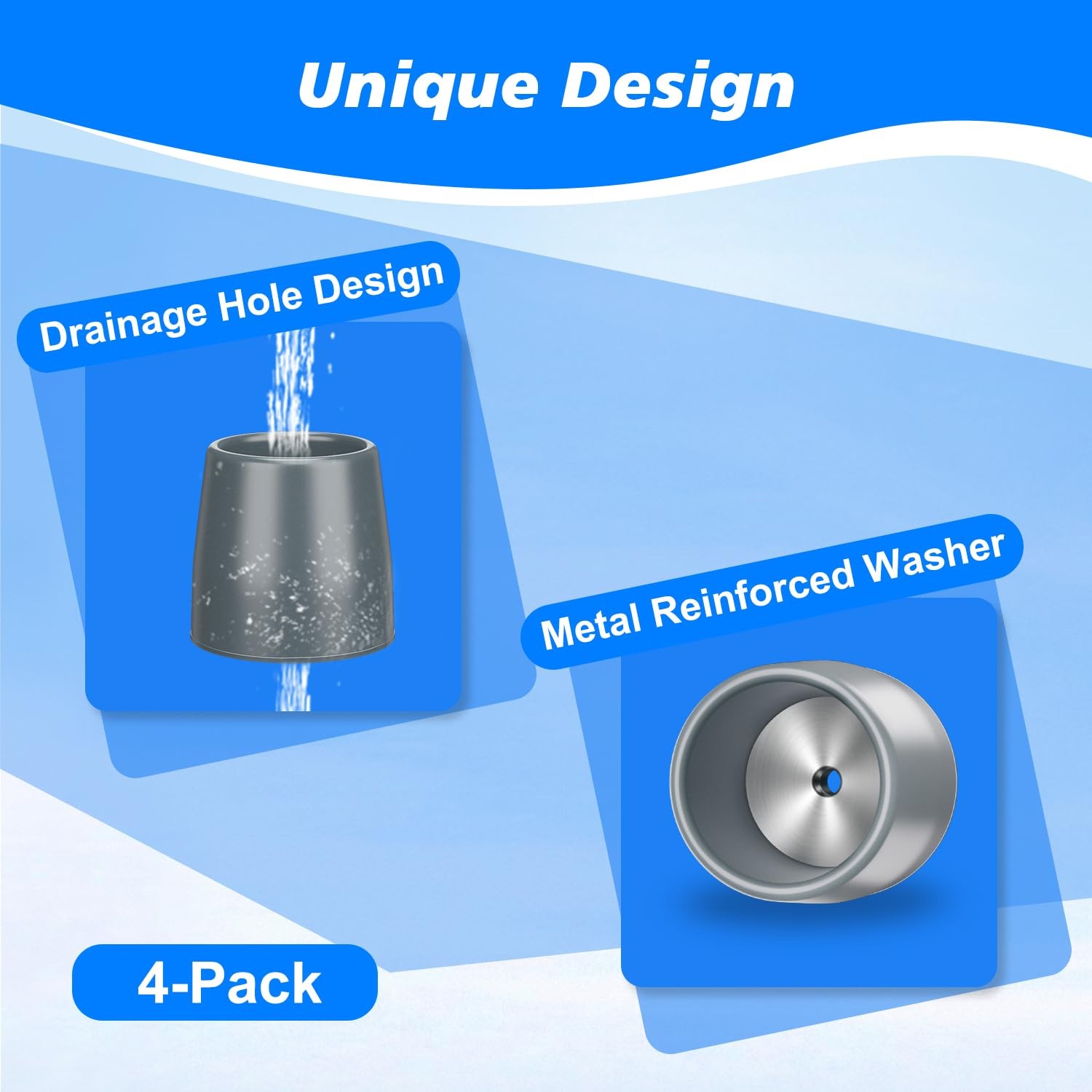 Pack of 4 Walker Tips 1 1/8in Rubber Non-Slip Replacement Feet w/ Metal Washer