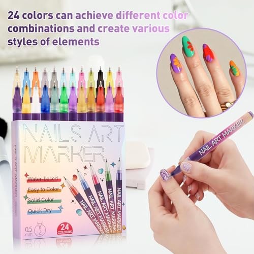 Nail Art Pens,DIY Nail Art Markers 24 Color Drawing Painting Pen,Waterproof