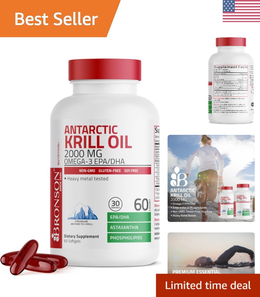 Antarctic Krill Oil 2000mg with Omega-3s for Heart Health – 60 Softgels