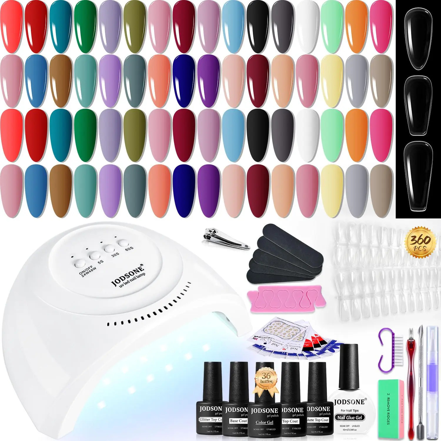 32 Color Gel Nail Polish Kit with UV Light Lamp Base Coat False Nail Tips Set