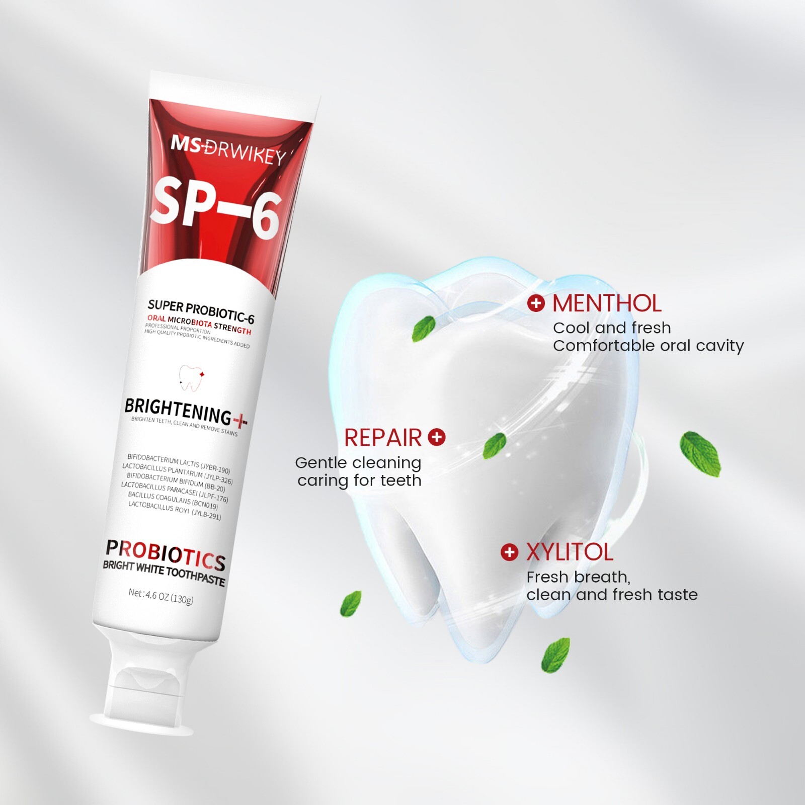 MSDRWIKEY SP-6 6-Probiotic Whitening Toothpaste Brighten – 3 x 4.6 oz