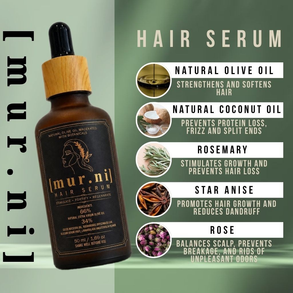 [mur.ni] Hair Serum 2 In 1 Treatment For Frizzy, Dry And Curly Hair