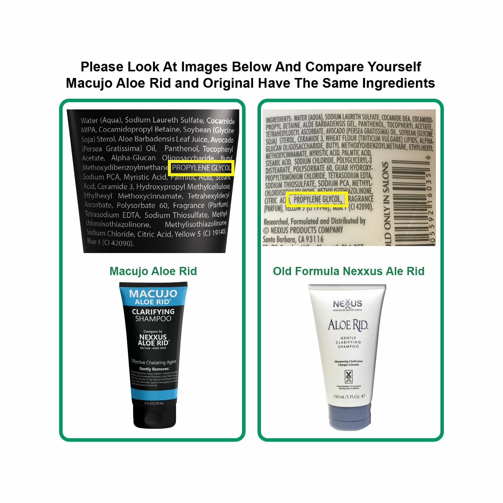 Macujo Aloe Rid – (Compared to Old Formula Nexxus Aloe Rid)