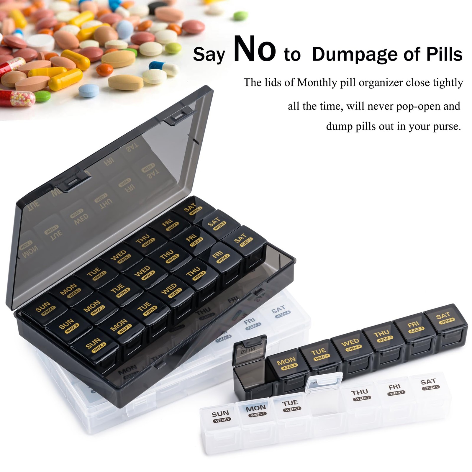 Monthly Pill Organizer 28 Day Pill Case 1 Time A Day 4 Weeks Pill Case Container