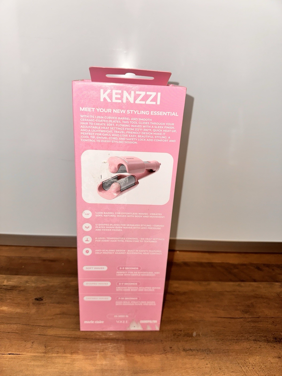 KENZZI Wave Styler 2-Barrel Hair Waver, 1.25 in, 6 Heat Settings, Pink