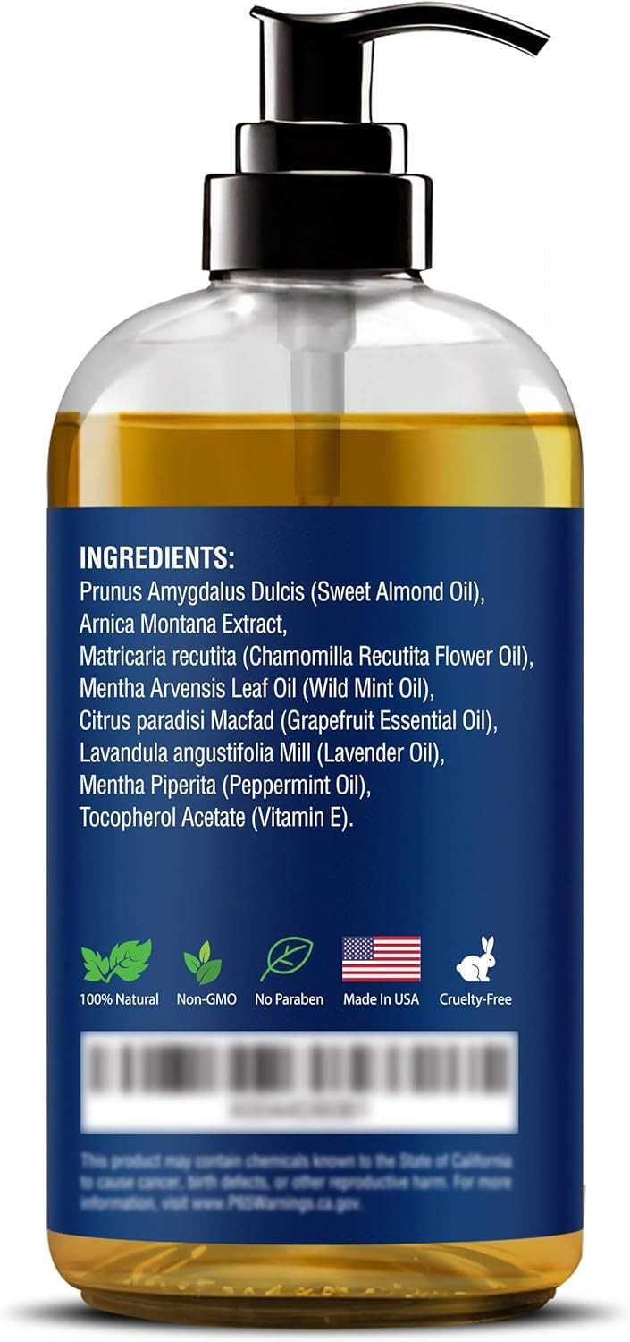 Sore Muscle Massage Oil for Massage Therapy 8 fl oz – Refreshing and Relaxing –