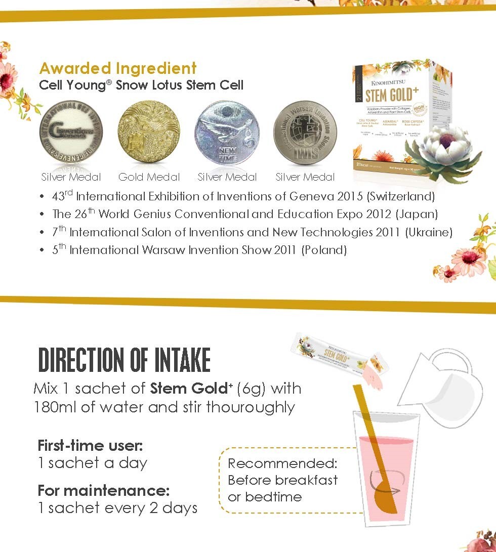 KINOHIMITSU Stem Gold 60 Days Supply Collagen 180g – Improves Skin Elasticity