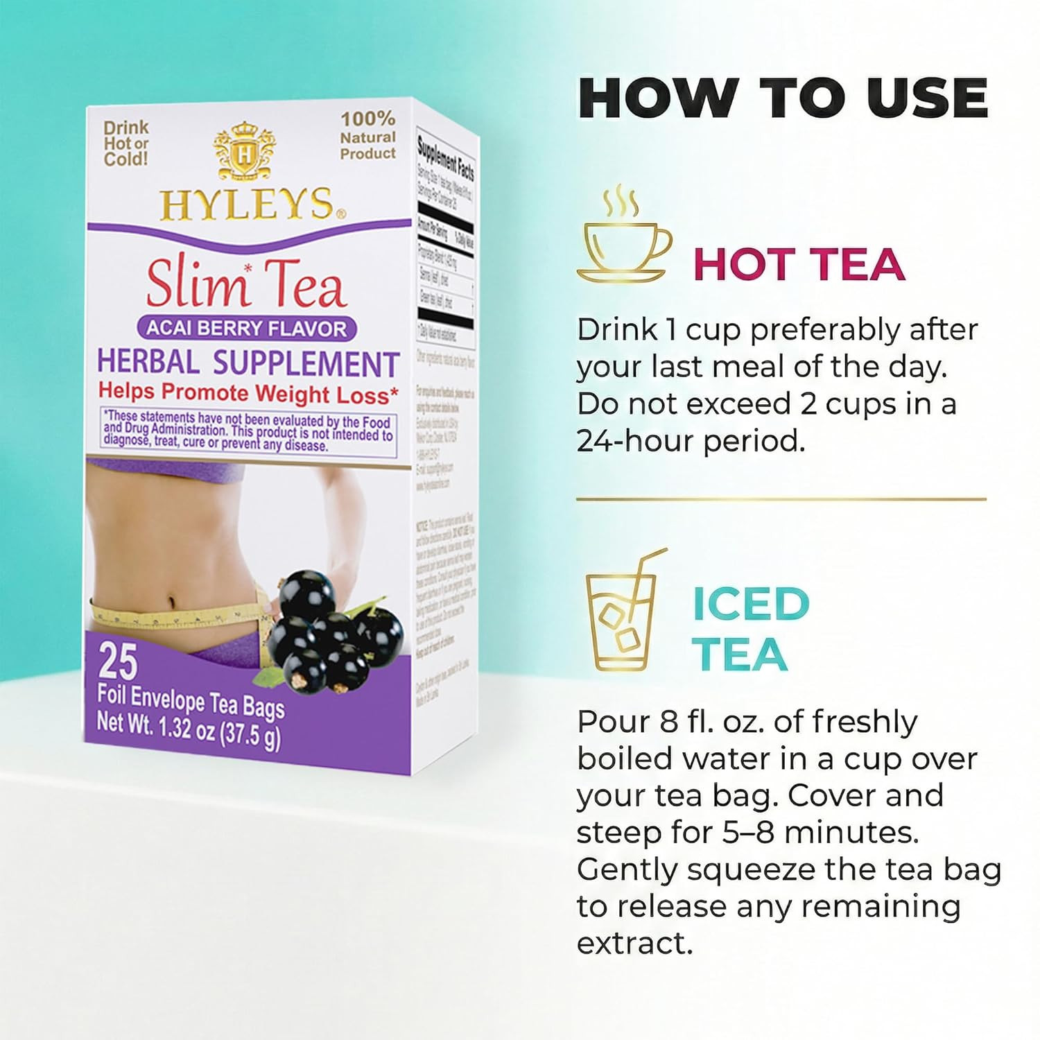 Slim Tea Acai Berry Flavor – Weight Loss Herbal Supplement Cleanse and Detox – 2