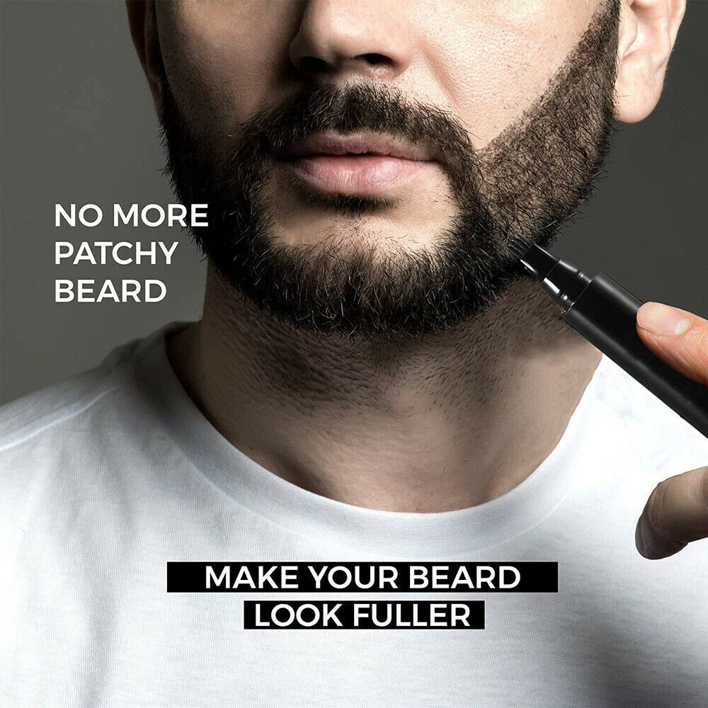 2× Waterproof Beard Pencil Filler Long Last Hair Grower Moustache Eyebrow +Brush