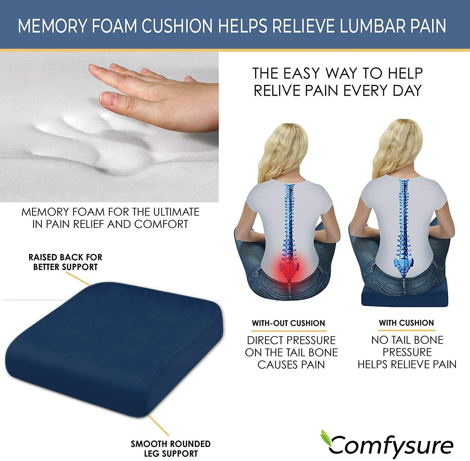 TravelMate Extra Large Memory Foam Seat Cushion Perfect for Office Chair -Velvet