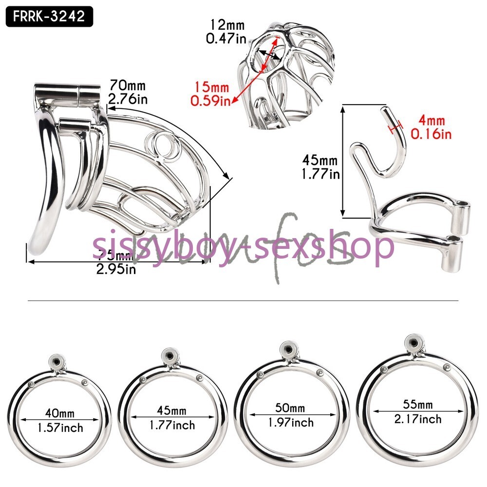 Metal PA Chastity Cage Men with PA Steel Penetration Curved Ring Chastity Device