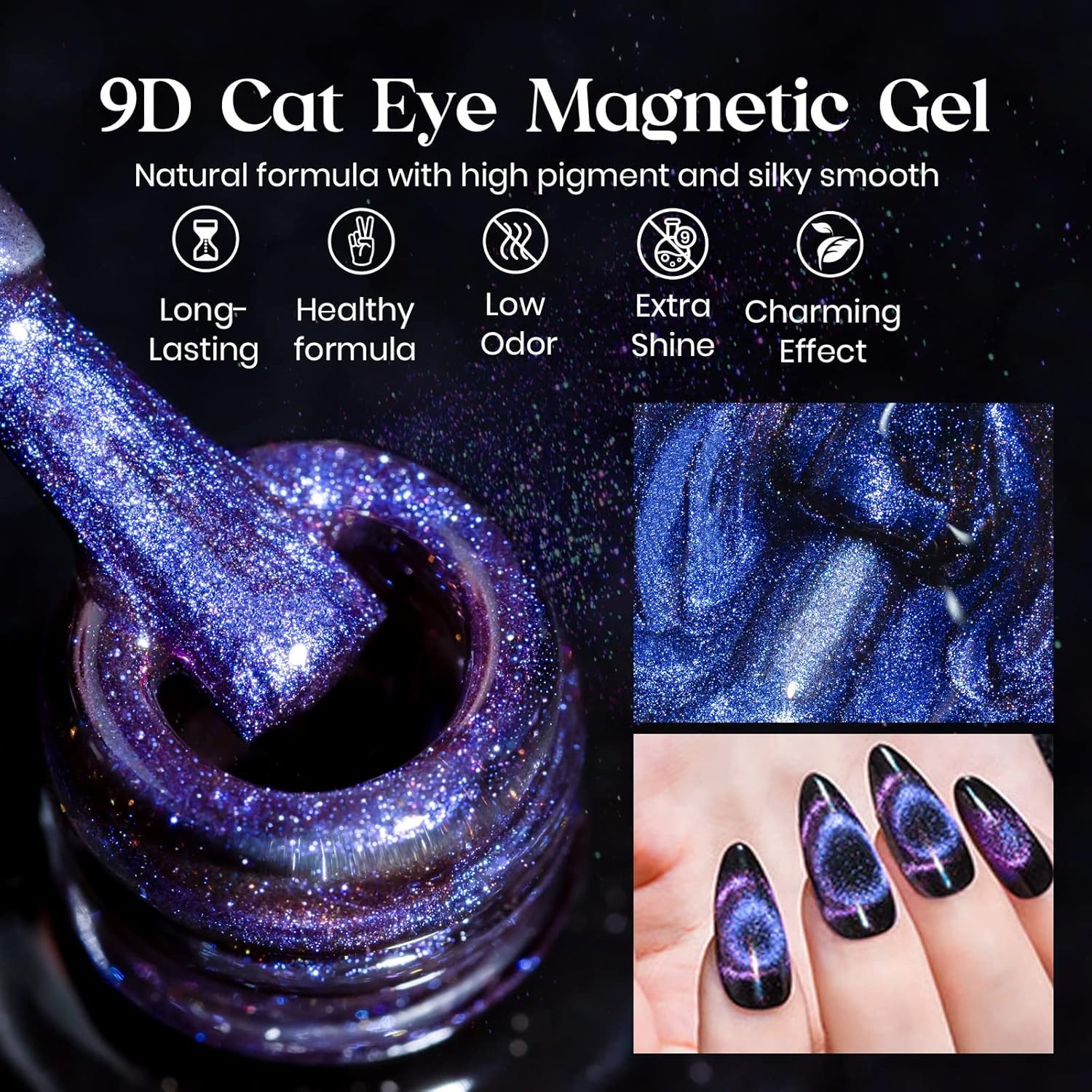 9D Cat Eye Gel Nail Polish 10Ml, Holographic Galaxy Cateye Magnetic Nail Polish