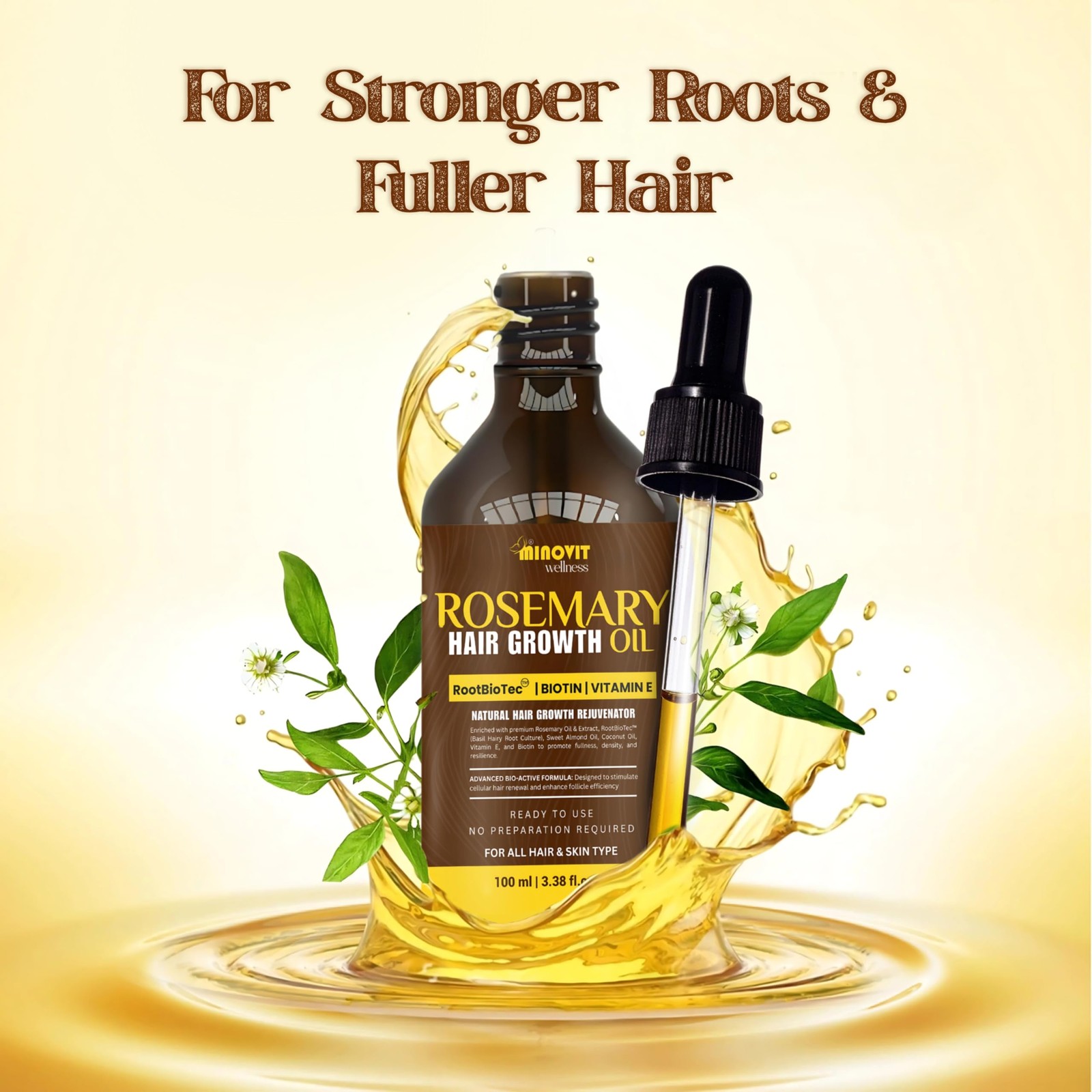 Rosemary Oil For Hair Growth (3.4 Fl Oz) Infused With Biotin, Vitamin E, Almo…