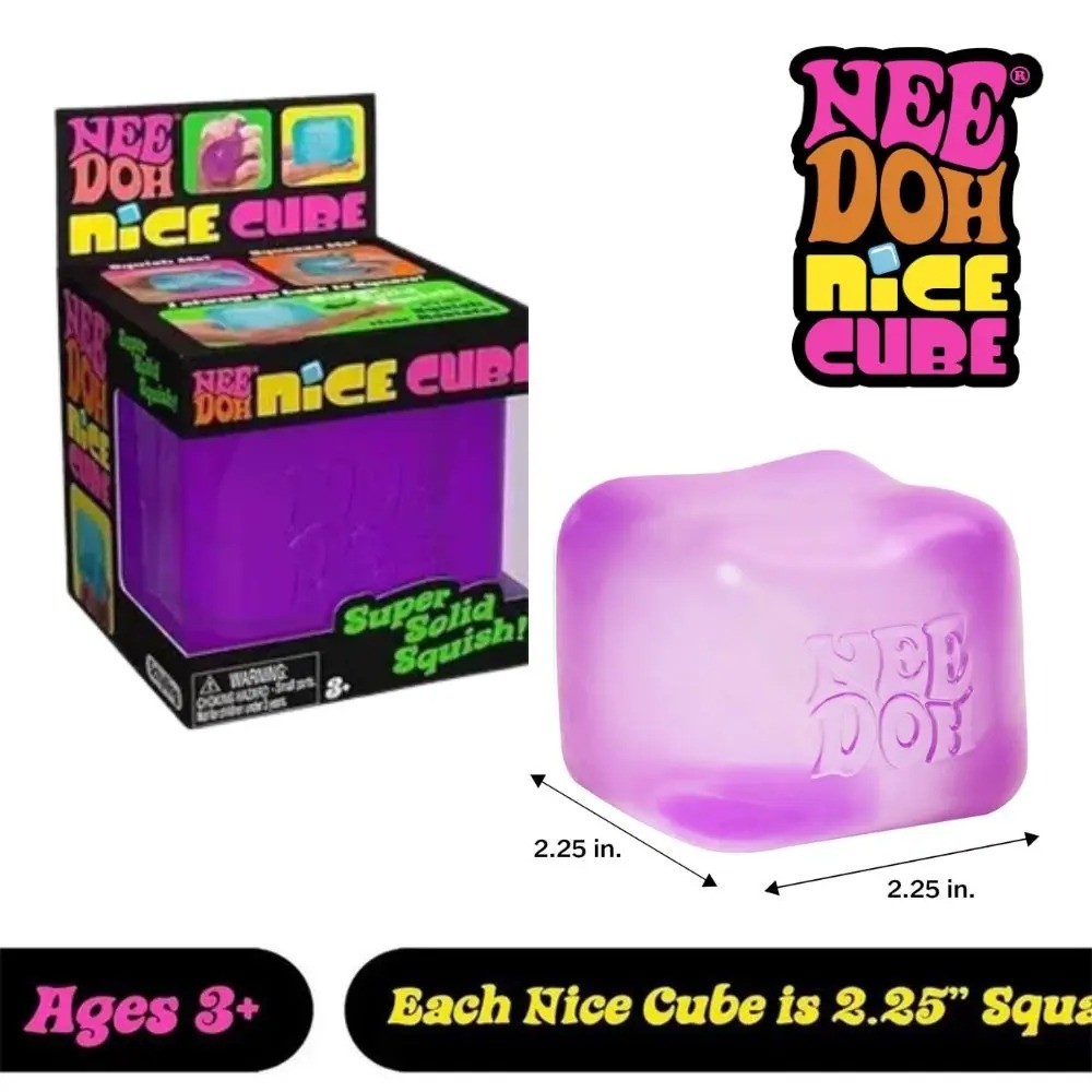 Nee Doh Nice Cube Super Solid Squish Sensory Fidget Toys Blue Pink Purple