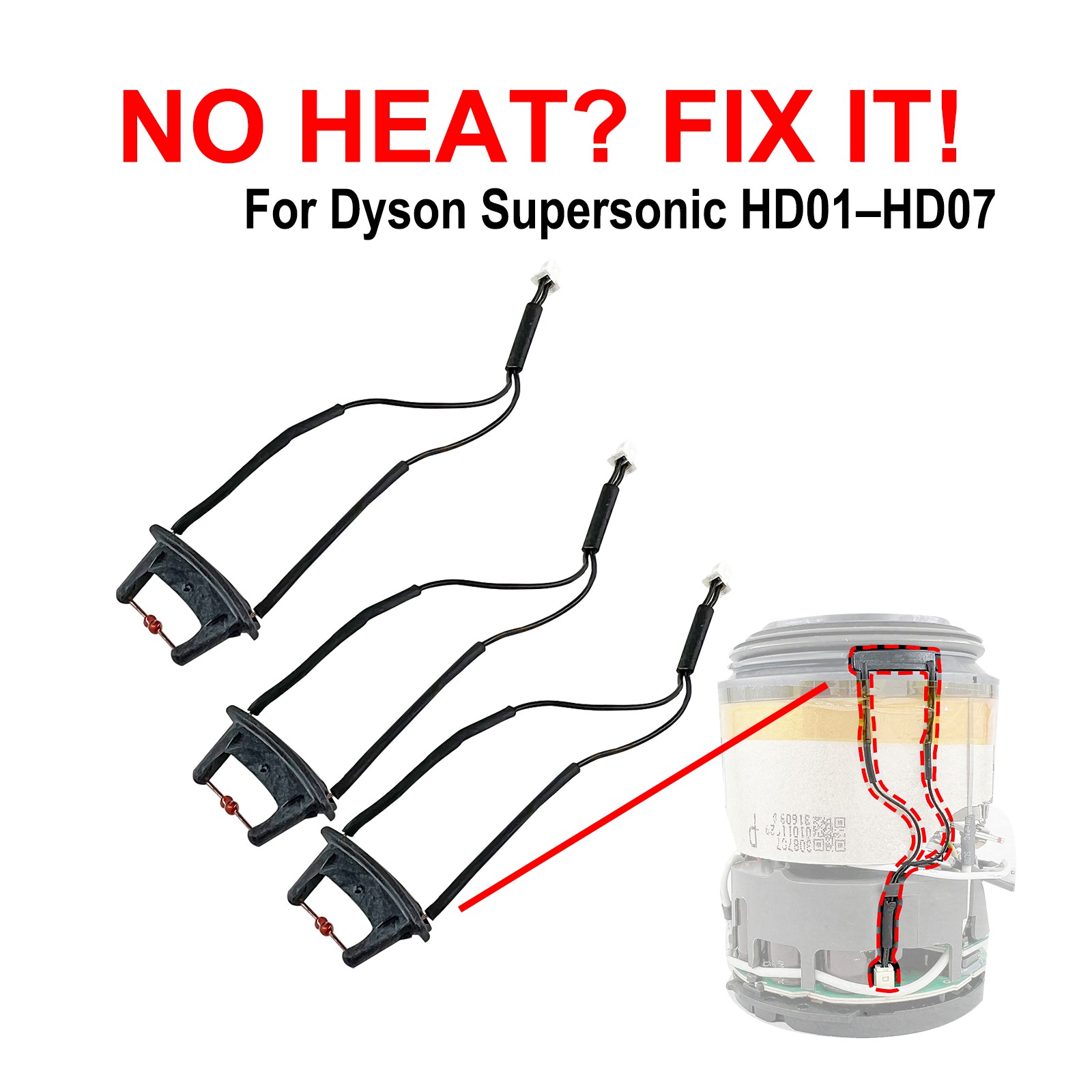 (3 Pack) Thermistor Replacement for Dyson HD07 Hair Dryer Repair Fix No Heat