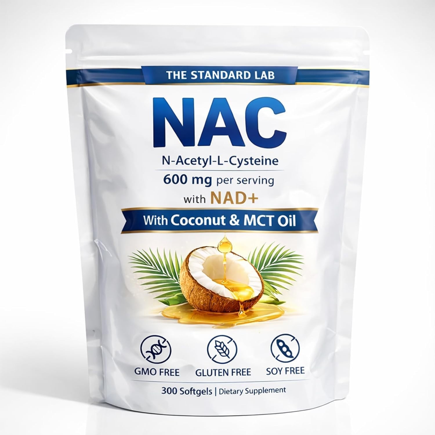 NAC 600mg with NAD+ Daily Complex – 300 Softgels for Immune Support & Energy Boo