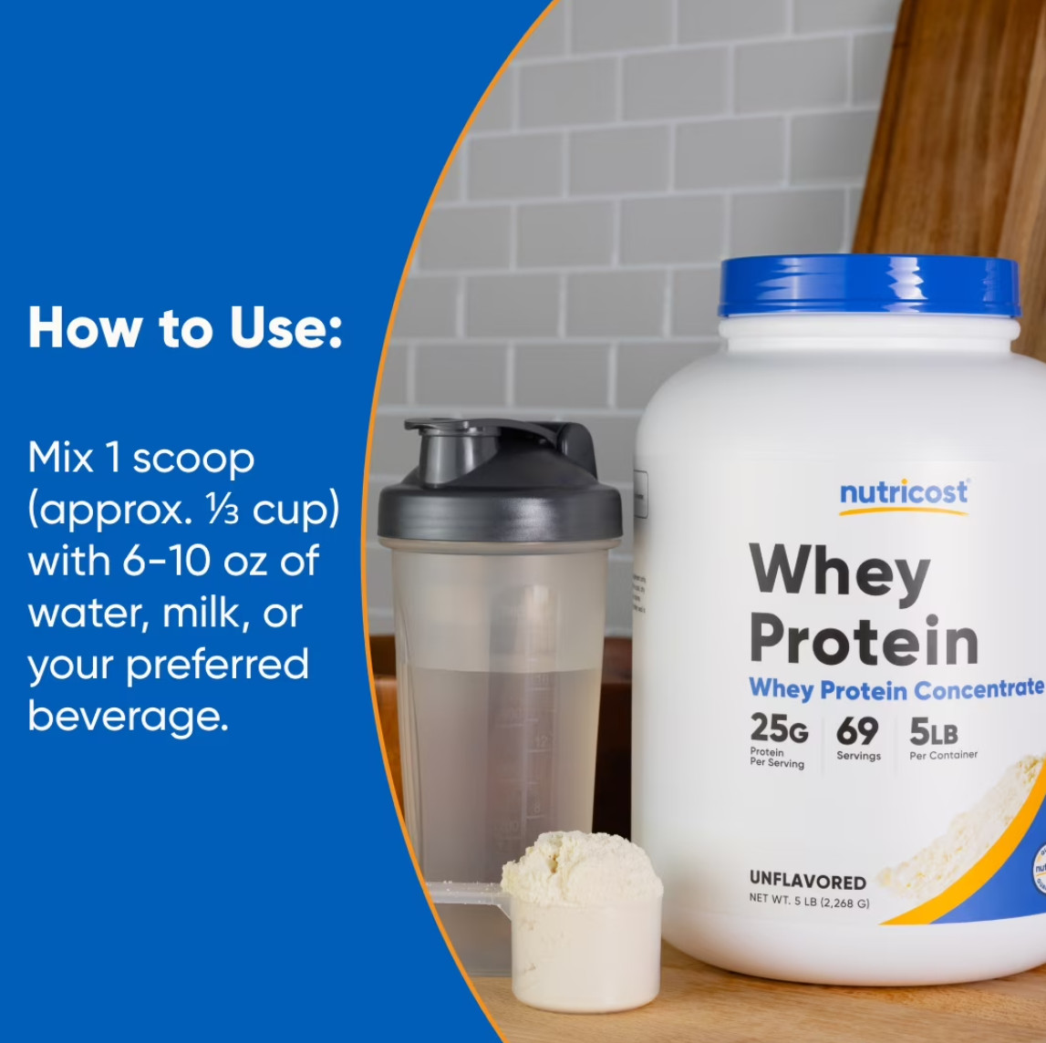 Nutricost Whey Protein Concentrate Powder (Unflavored) 5LBS