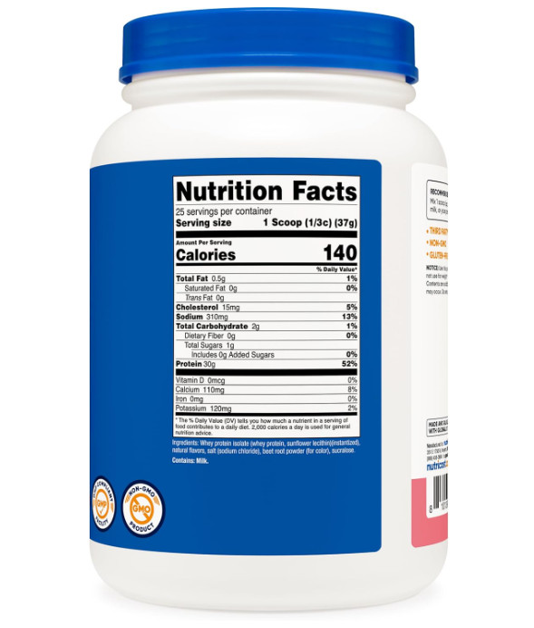 Nutricost Whey Protein Isolate, Strawberry Milkshake, 2 lb