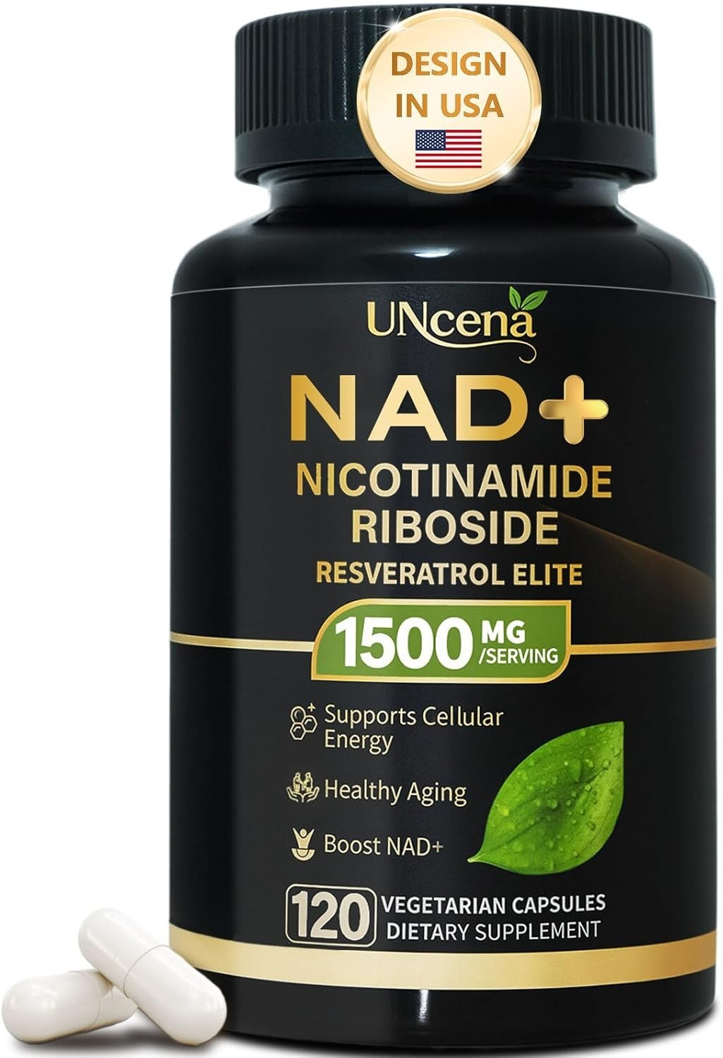 UNcena NAD+ Supplement 1500mg Liposomal Nicotinamide Riboside Resveratrol 120 Ca