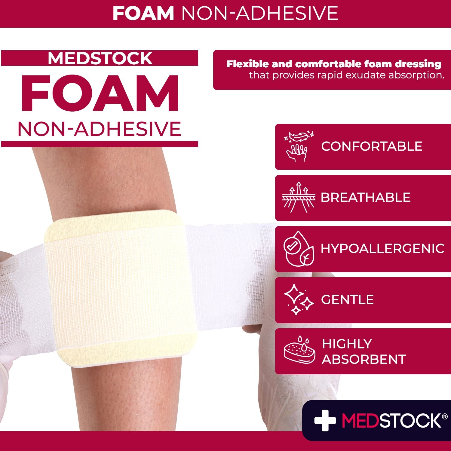 MEDSTOCK Foam Non-Adhesive Dressing – 2″ x 2″ (Box of 10)