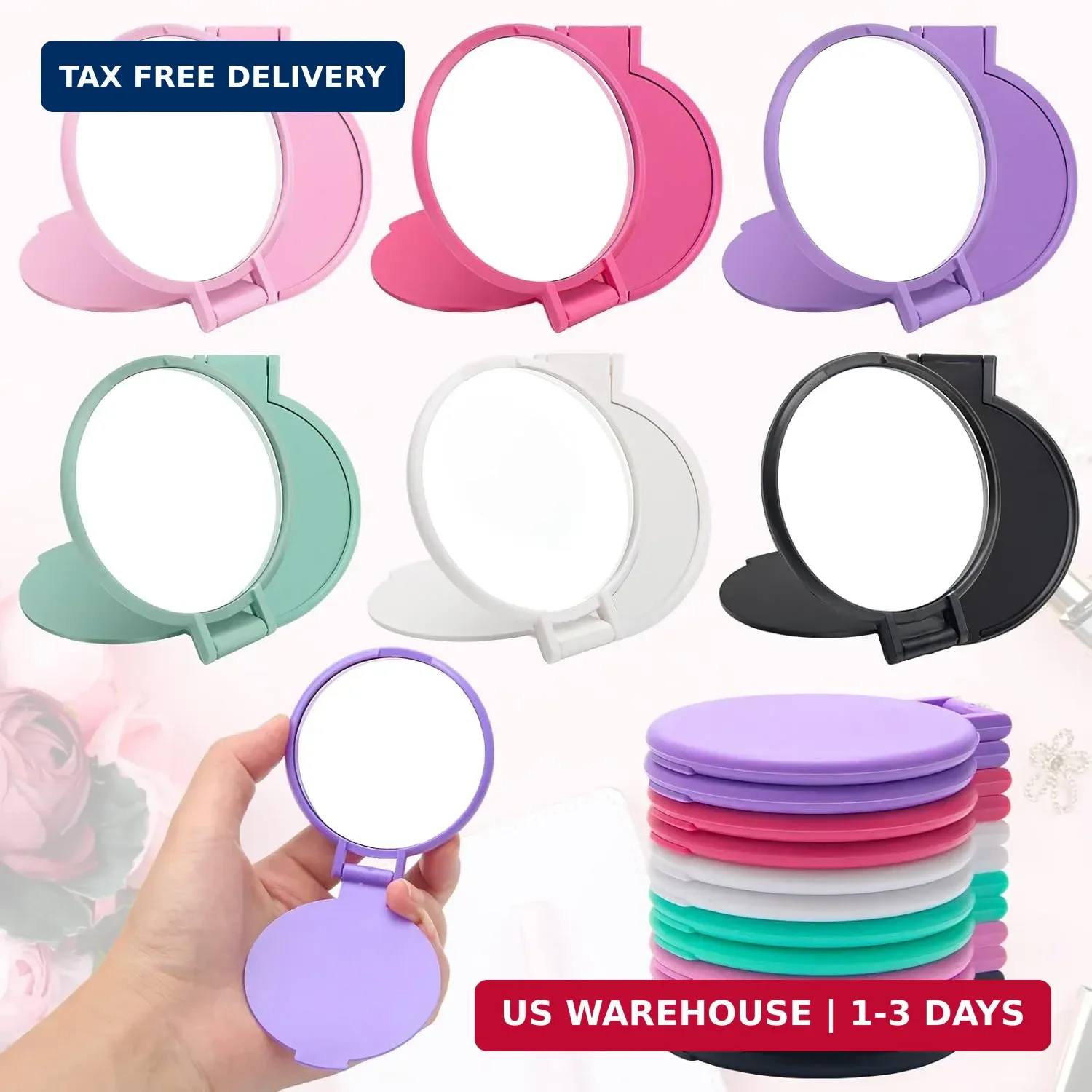 Windspeed 12 Pcs Mini Folding Mirror Round Compact, 2.4 in Small Portable Travel
