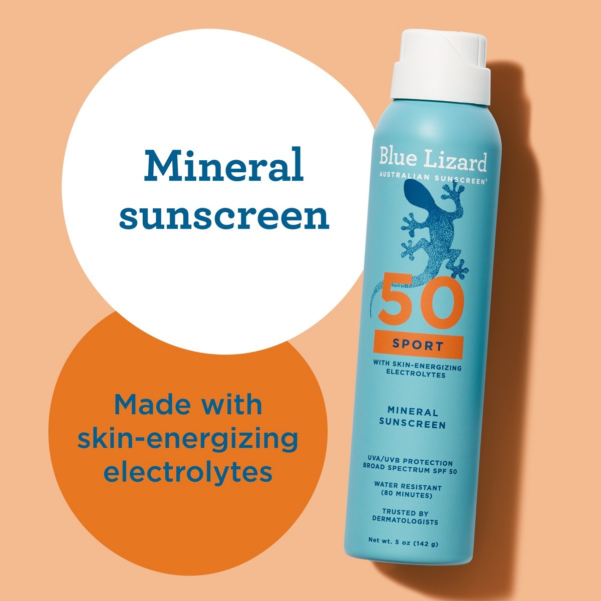 Blue Lizard Sport Mineral Sunscreen Spray – SPF 50+- 5oz:Whole Body,Paraben-Free