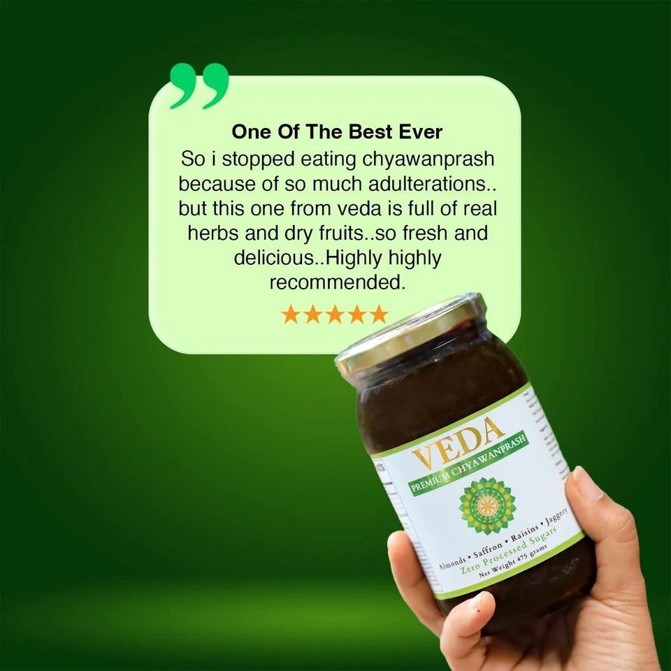 Veda Premium Chyawanprash | Jaggery Sugar-Free | Almonds & Saffron | 475g