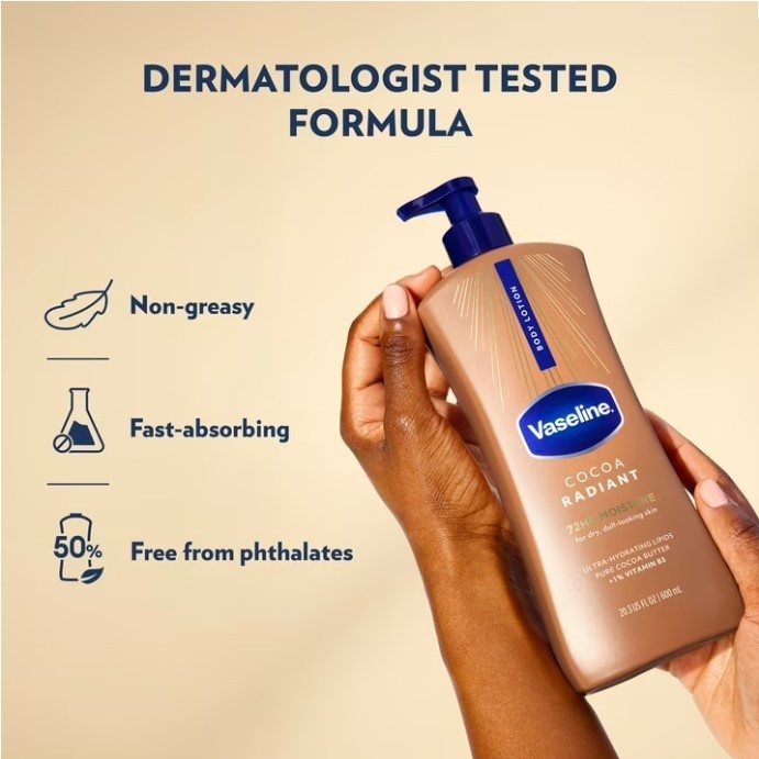 Vaseline Cocoa Radiant Body Lotion Dry Skin Moisturizing 20.3 oz Glow