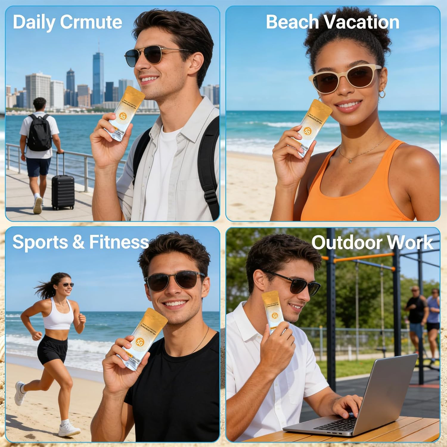 50 Pcs Travel Size Sunscreen SPF 50+ Bulk Mini Sunscreen for Face & Body Ligh