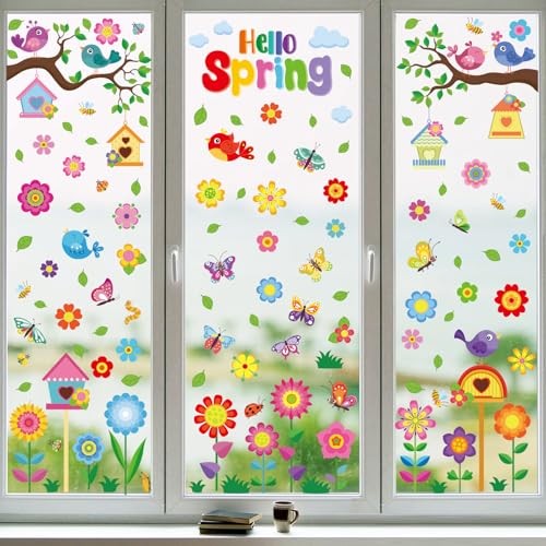 Vibrant Spring & Summer Window Clings – 9 Sheets 127PCS Classroom Spring