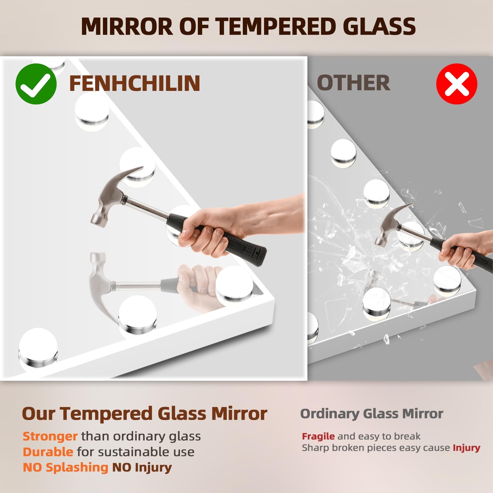 FENCHILIN Vanity Mirror with Lights and Bluetooth Speaker 22.8″x 18.1″ Makeup…