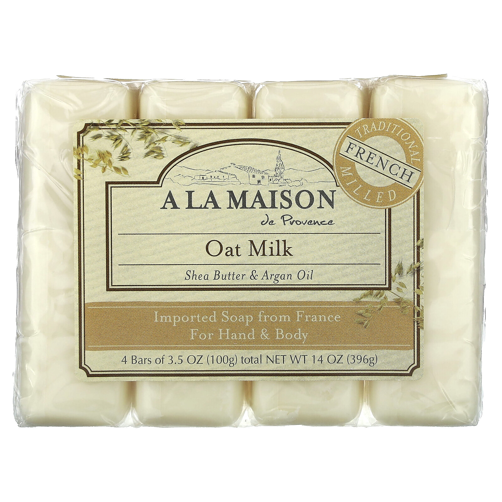 Hand & Body Bar Soap, Oat Milk, 4 Bars, 3.5 oz (100 g) Each