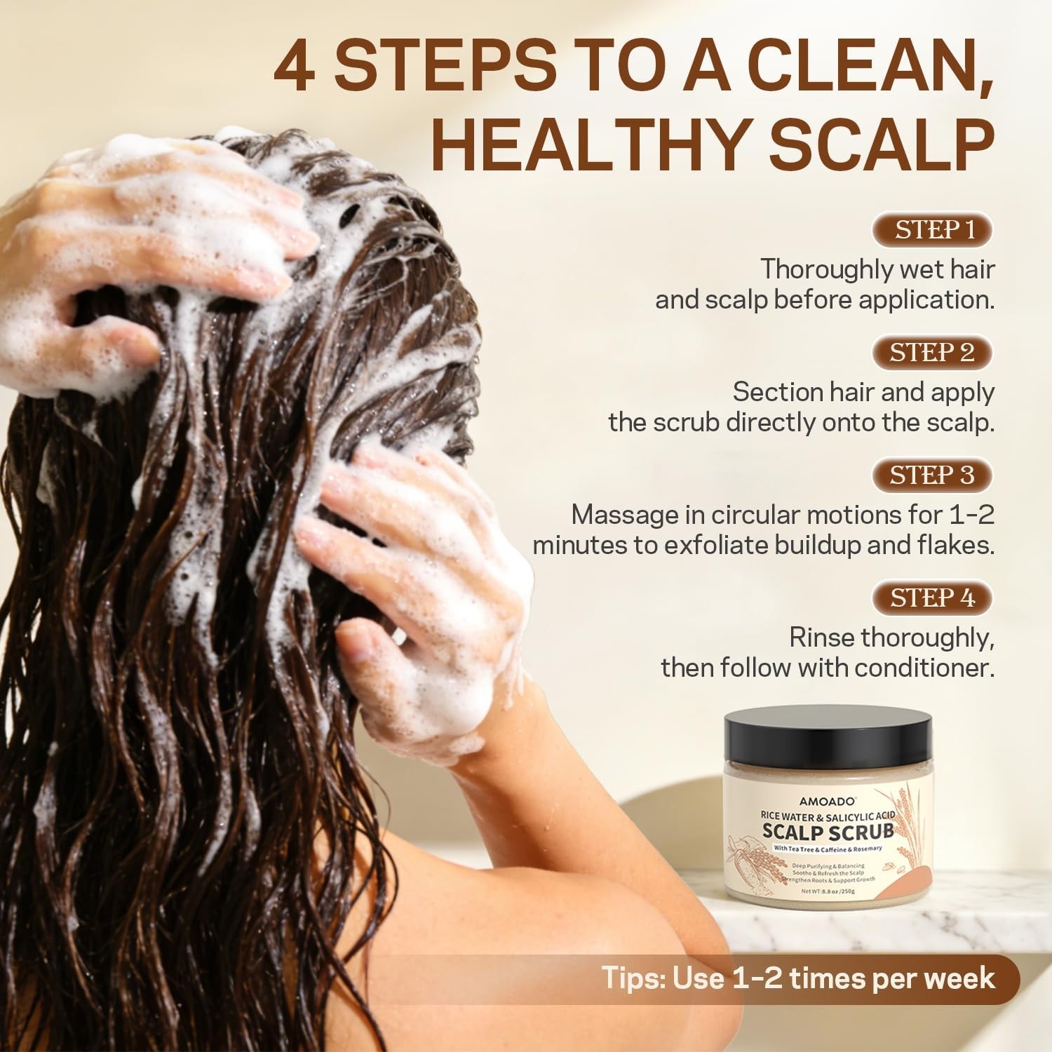 AMOADO Rice Water Scalp Scrub with Salicylic Acid(BHA), Tea Tree & Rosemary – Ge