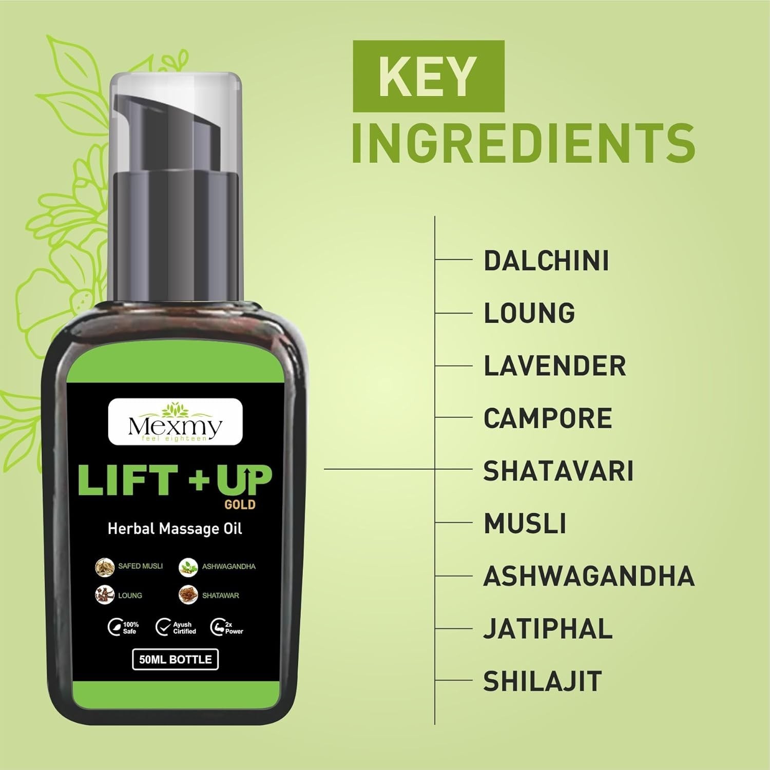 Mexmy Lift Up Care Massage Oil Strength Thickness and Length for Men 50ml