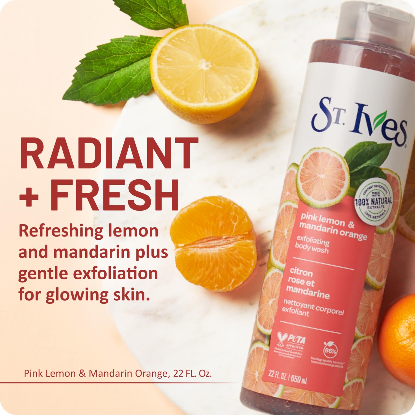 St. Ives Body Wash Pink Lemon and Mandarin 22 Fl Oz (Pack of 1), No Color