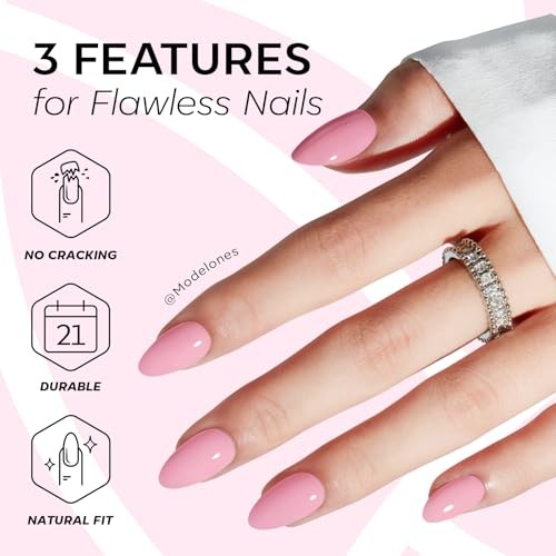 Pink Press on Nails Almond, Summer Short Almond Fake Nails, A1-Baby Pink
