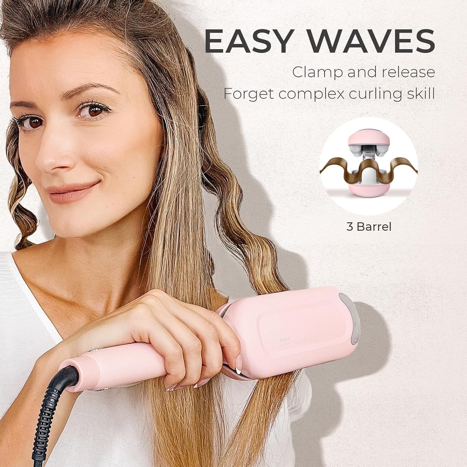 Curling Iron Hair Crimper Waver – ROVY Beach Waves Curling Wand, Ionic Deep W…