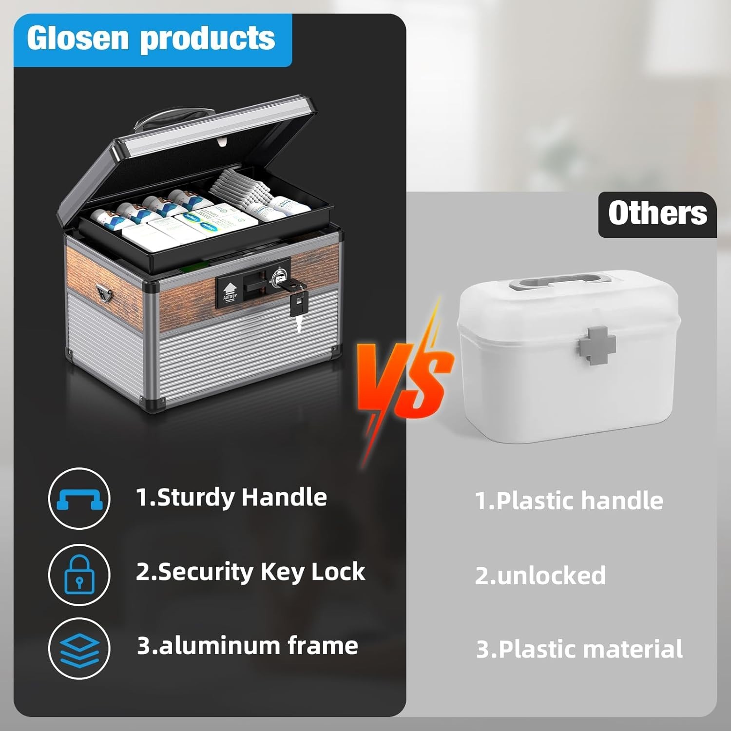 Portable Lock Box with Hinged Lid for Safe Medication and First Aid Storage