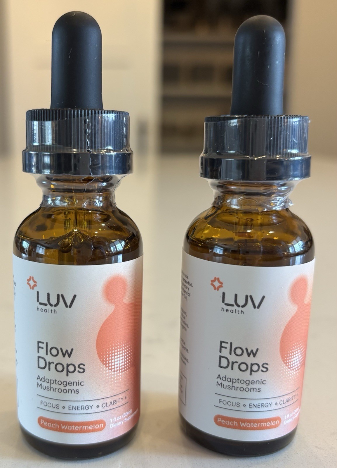 LUV Health Flow Drops Adaptogenic Mushrooms Blend (2) 1oz Each Exp 02/28 Sealed