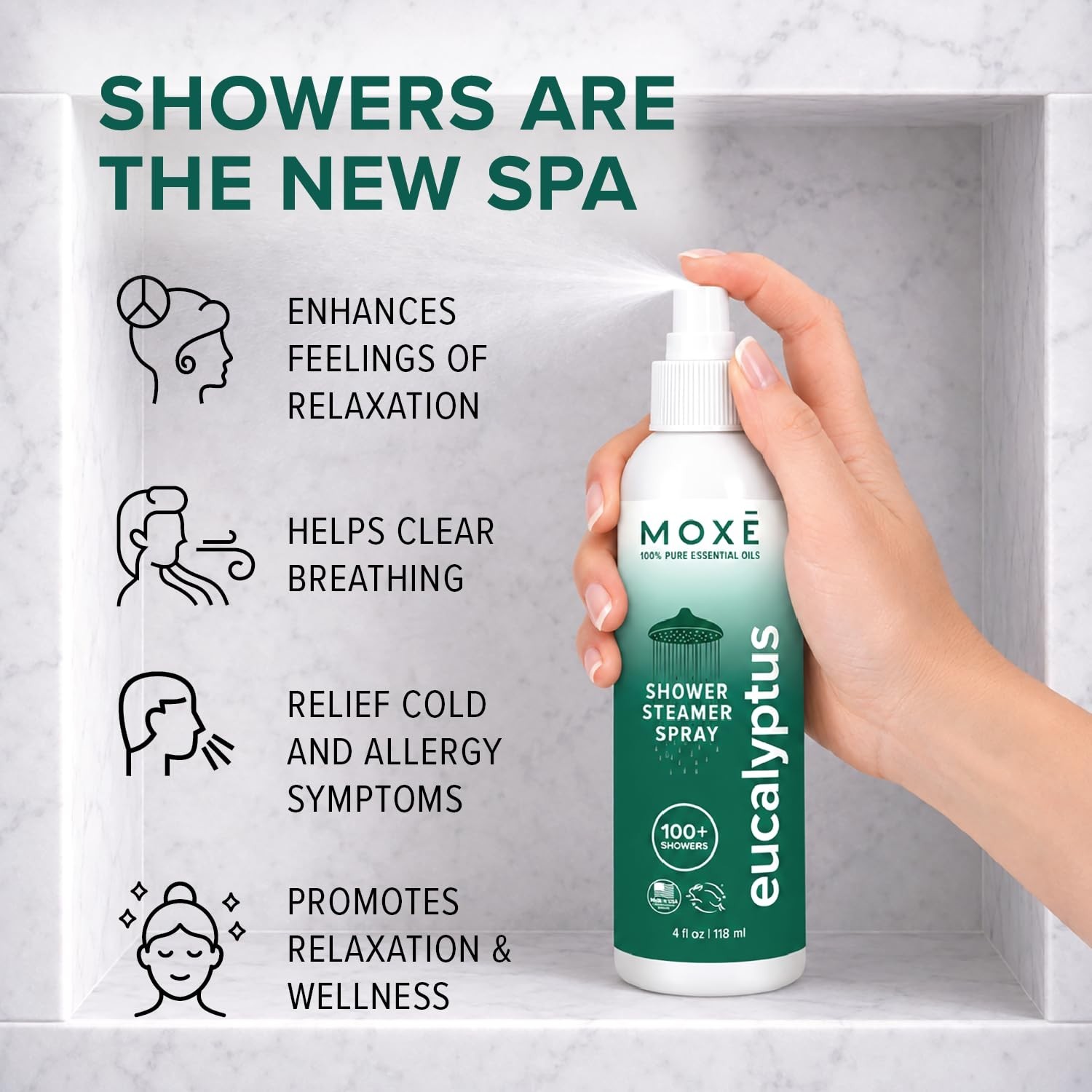 Eucalyptus Oil Shower Mist – Natural Aromatherapy Spray for Spa, Sinus Relief, 4