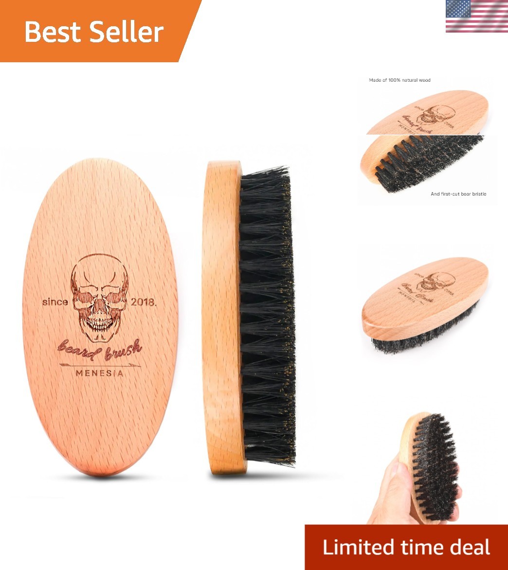 Men’s Skull Design Boar Bristle Beard Brush – Perfect Travel Companion
