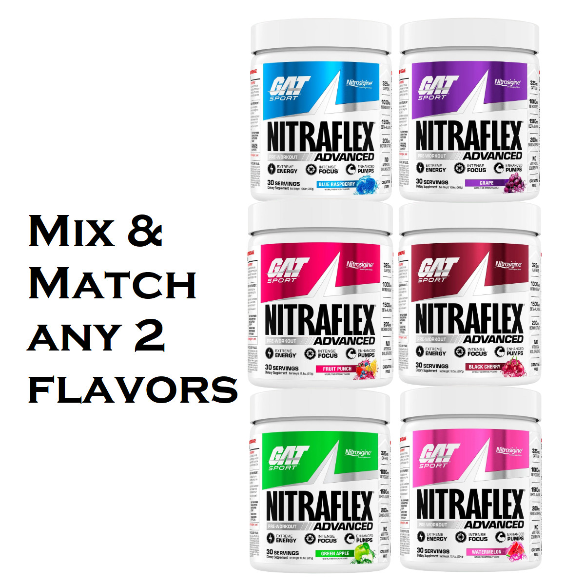 [2 Packs] GAT NitraFlex Pre Workout 30 Servings – Pick Flavor