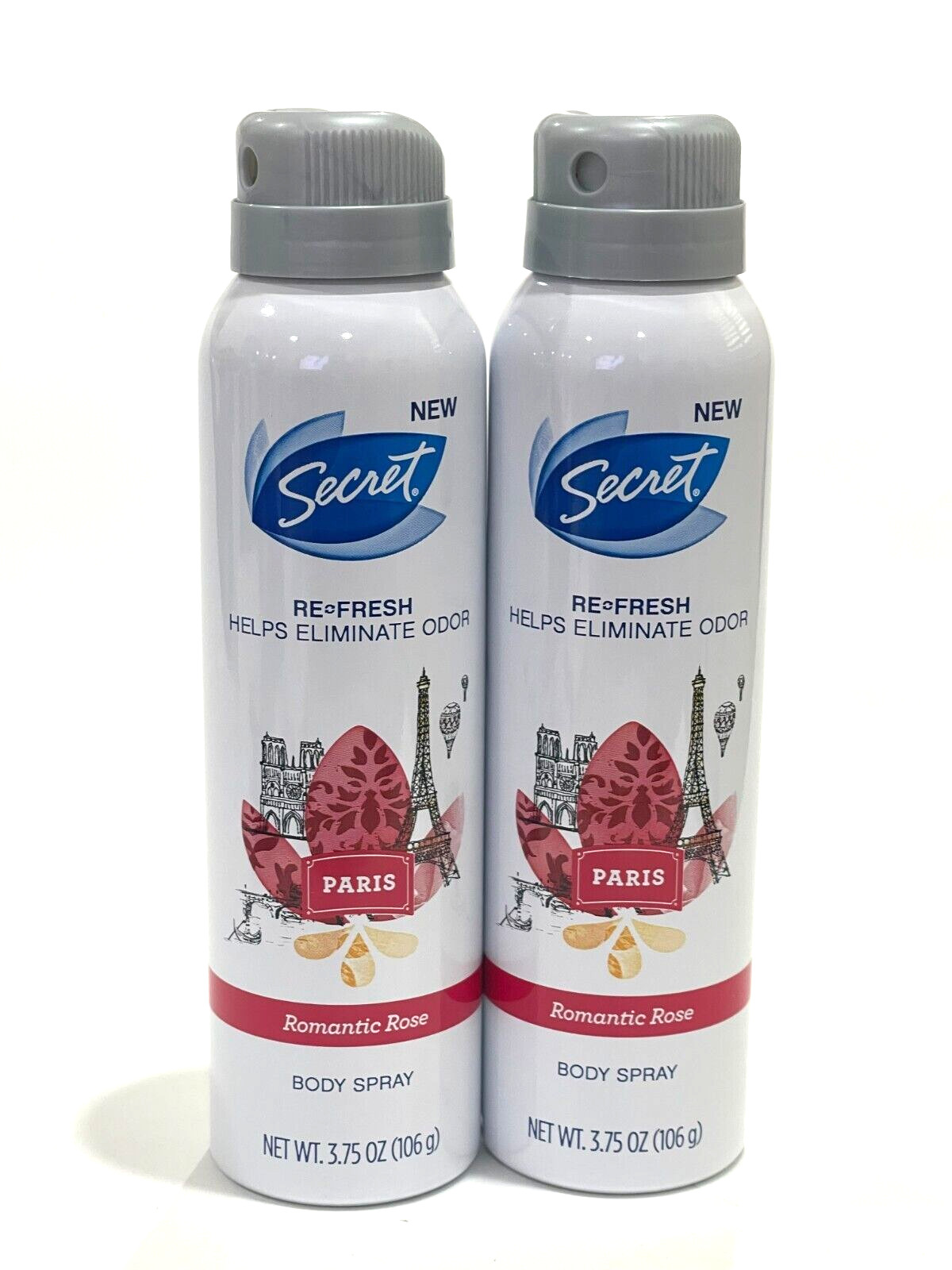2 x New Secret Paris Romantic Rose Body Spray 3.75 fl oz / 106 g
