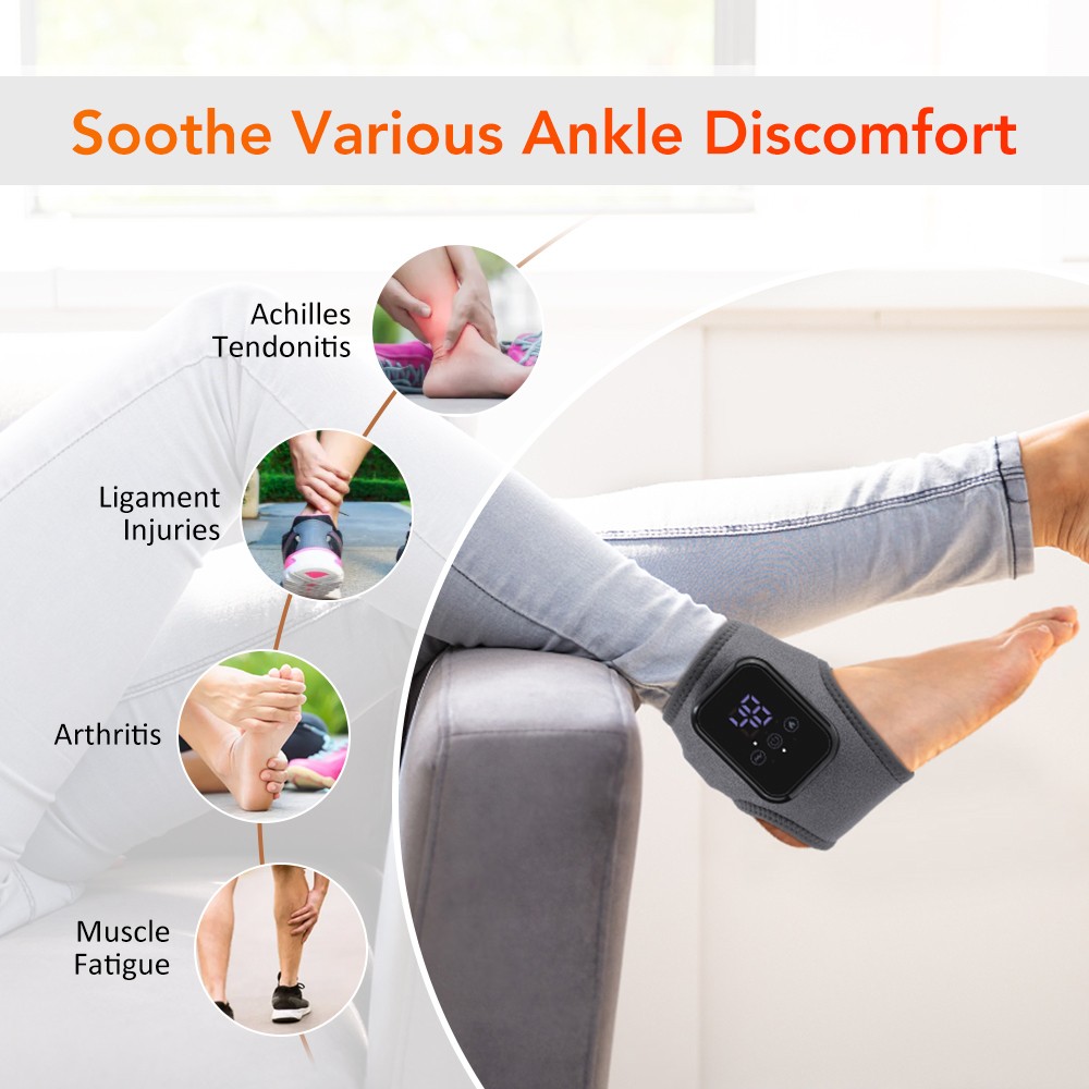 Cordless Foot and Ankle Massager Brace for Pain Relief Heating Vibration Therapy