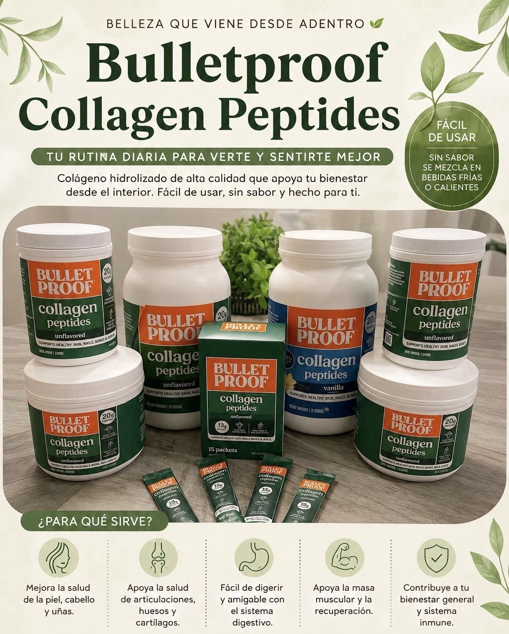 Bulletproof Collagen Peptides Powder Unflavored Grass Fed 24.3oz 60 Servings