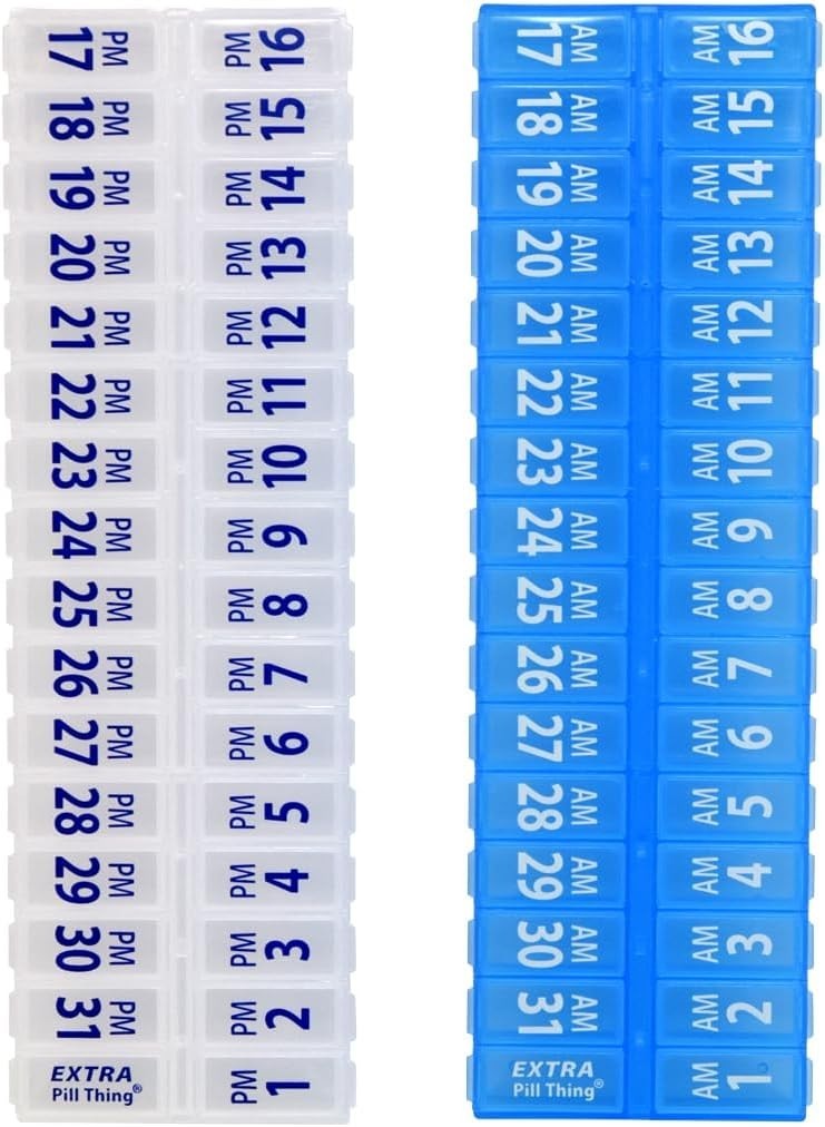 31 Day Twice-a-Day Monthly Pill Box Planner Set – AM & PM Medication Organizer
