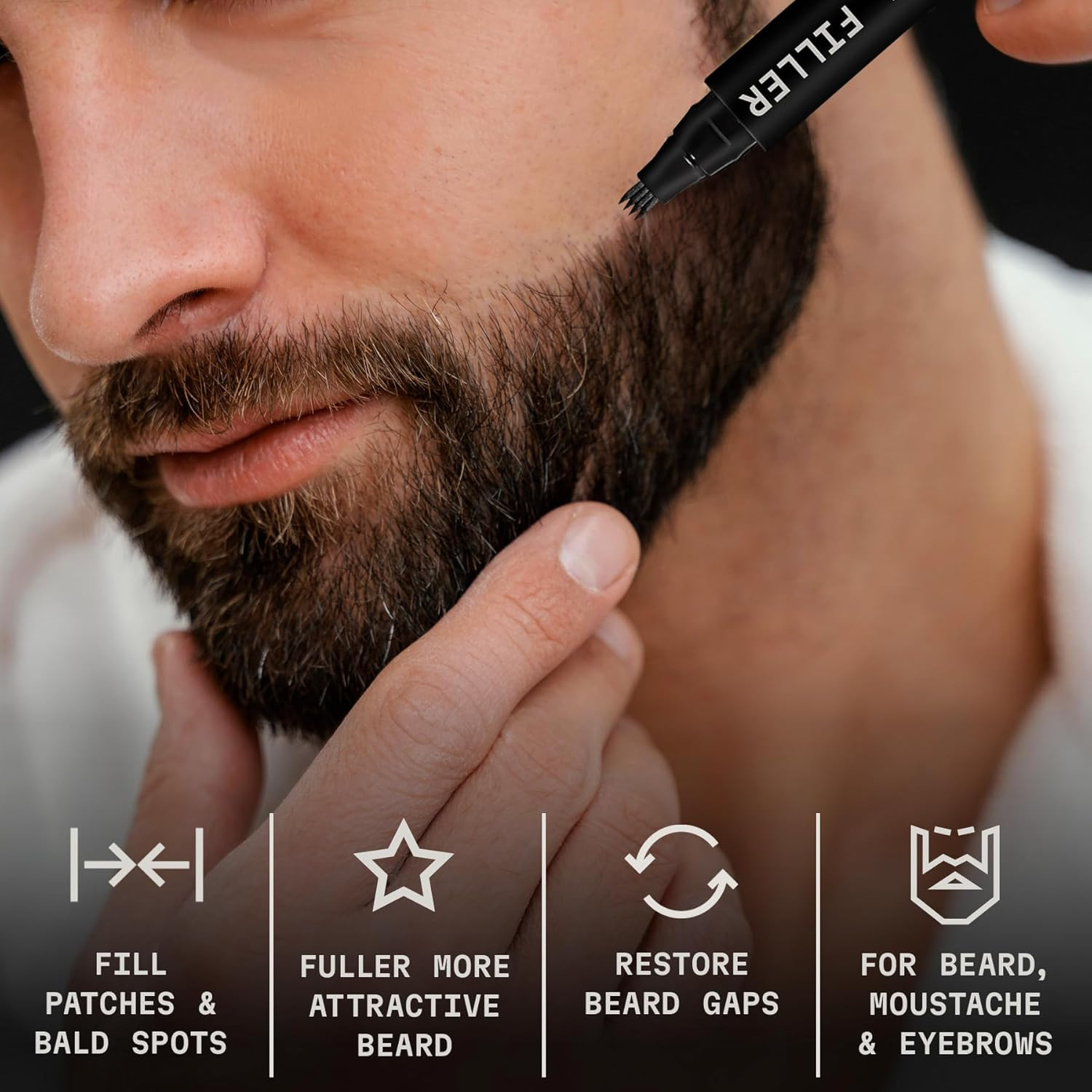 Beard Pen – Jet Black, 2 Pack – Temporary Beard Dye – Waterproof Sweatproof Long