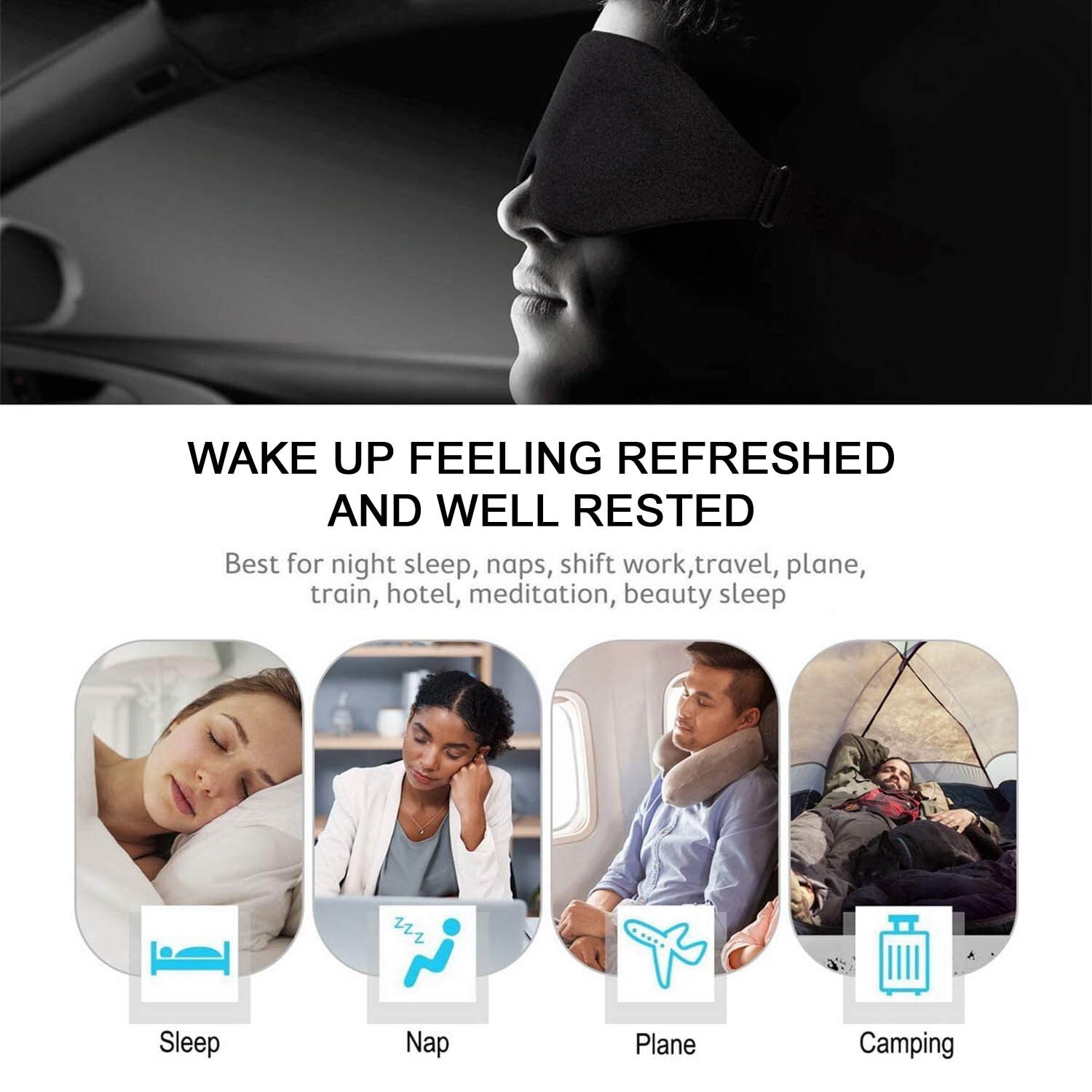 3D Black Sleep Mask For Men & Women Eye Mask Sleep Blindfold Travel Accessories