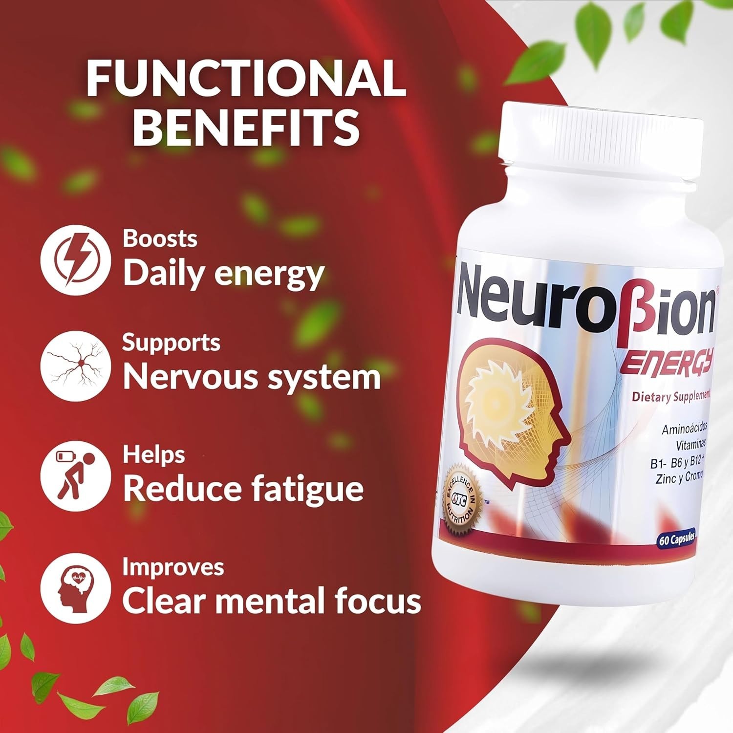 60 Unflavored Amino Acid & Vitamin B Capsules for Enhanced Stamina & Alertness