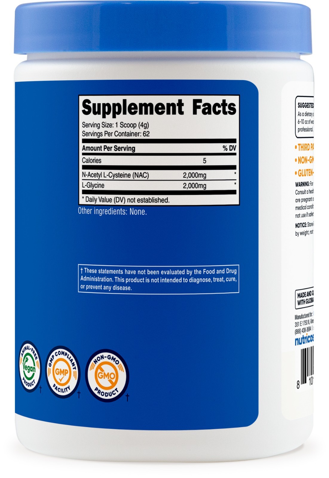 Nutricost NAC + Glycine Powder (250 Grams) Unflavored – Vegan, 62 Servings